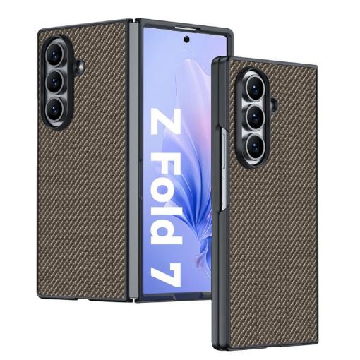 Samsung Galaxy Z Fold7 Ultra-thin Gold Carbon Fiber Texture Phone Case - 1