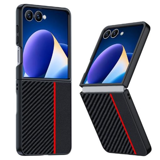 Samsung Galaxy Z Flip7 Ultra-thin Carbon Fiber Texture Case (Black Red) - 1