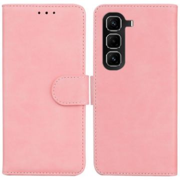 Infinix Hot 50 Pro 4G Pink Leather Flip Case - Skin Feel Pure Color - 1