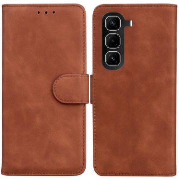 Infinix Hot 50 Pro+ 4G Brown Leather Flip Case - Skin Feel Pure Color - 1