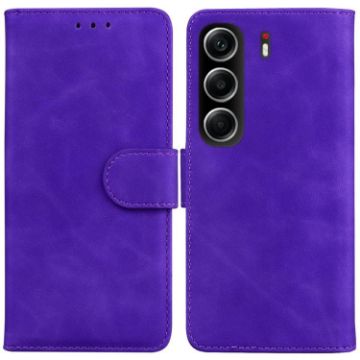 Tecno Camon 40 Purple Leather Flip Case - Skin Feel Pure Color Cover - 1