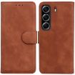 Tecno Camon 40 Brown Leather Flip Case - Skin Feel Pure Color Cover - 1