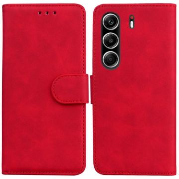 Tecno Camon 40 Pro 4G Red Leather Flip Case - Skin Feel Pure Color - 1