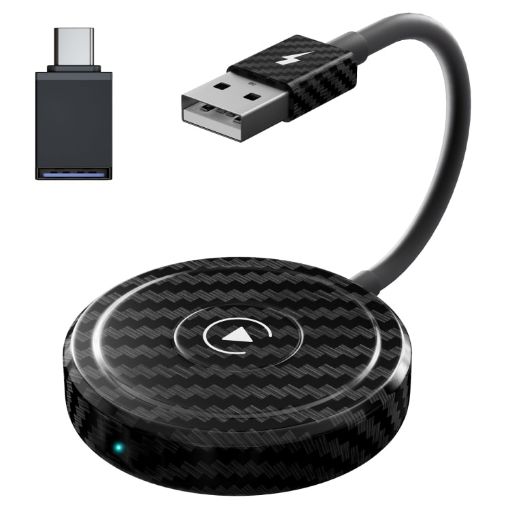 Carbon Fiber USB/USB-C Wired to Wireless Carplay Adapter for iPhone - 1