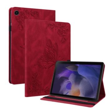 Samsung Galaxy Tab 9+ Red Butterfly Flower Embossed Leather Case - 1