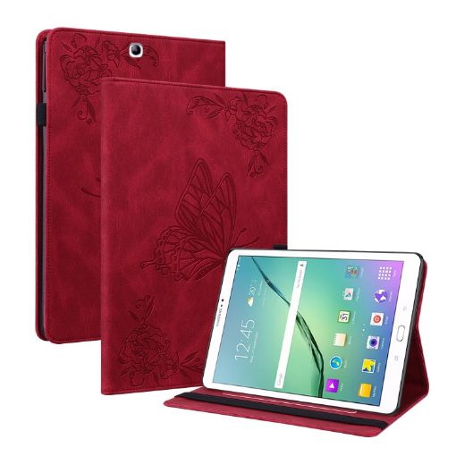 Samsung Galaxy Tab S2 9.7 T810 T815 Red Butterfly Flower Leather Case - 1