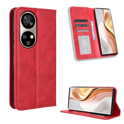 Ulefone Note 17 Pro Red Leather Phone Case with Magnetic Buckle Retro Texture - 1