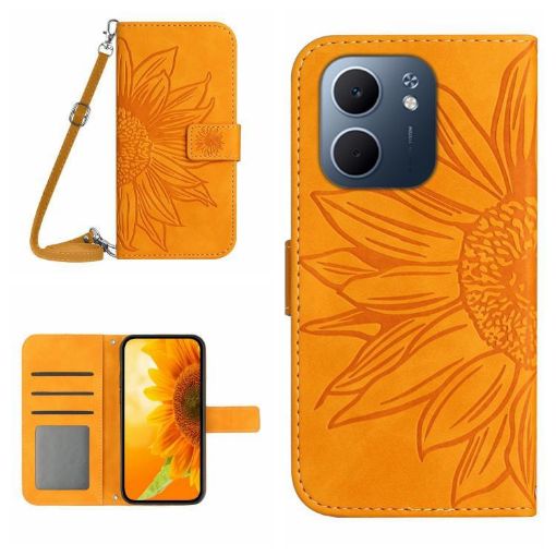 OPPO A5x 4G/5G Sun Flower Embossed Flip Leather Case with Lanyard - 1