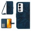 OPPO A5 5G Sun Flower Embossed Flip Leather Case with Lanyard Blue - 1