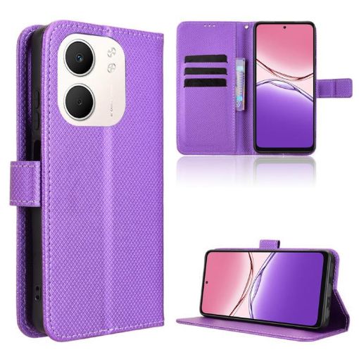 OPPO A5x 4G/5G Global Leather Phone Case - Diamond Texture, Purple - 1