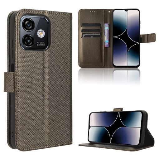 Ulefone Note 16 Pro Brown Leather Phone Case with Diamond Texture - 1