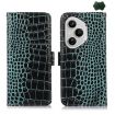 For Honor 400 Pro Global Crocodile Cowhide Leather Phone Case Green - 1