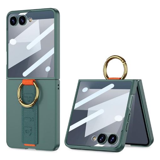 Samsung Galaxy Z Flip7 5G Shockproof Case with Ring Strap - Green - 1