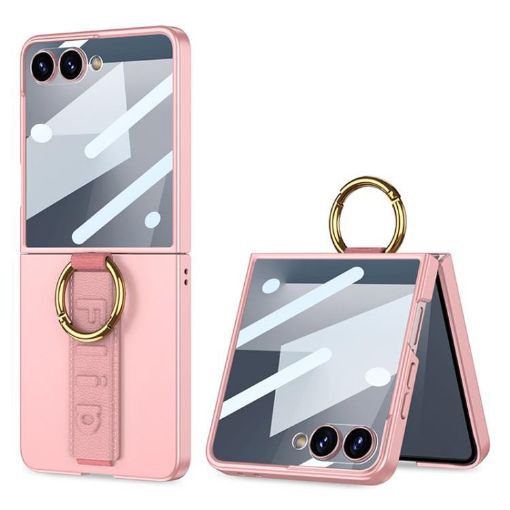 Samsung Galaxy Z Flip7 5G Pink Shockproof Case with Ring Wrist Strap - 1