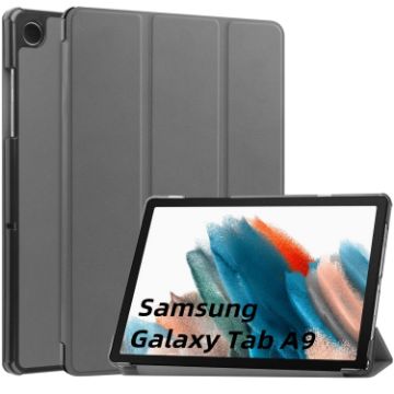 Samsung Galaxy Tab A9 Grey Leather 3-Fold Holder Case - 1