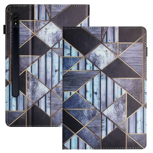 Samsung Galaxy Tab S7 Litchi Texture Marble Leather Tablet Case - 1