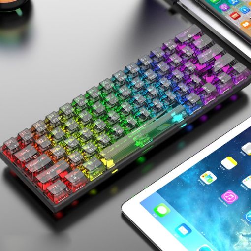 XUNFOX K30 Pro Mechanical Keyboard, 61-Keys, 2.4G+BT+Wired, Black - 1