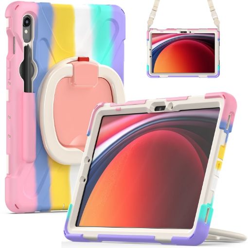 Samsung Galaxy Tab S9/S8/S7 Silicone Hybrid Case with Holder & Strap Pink - 1