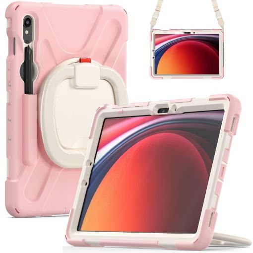 Samsung Galaxy Tab S9/S8/S7 Pink Silicone Hybrid Case with Strap - 1