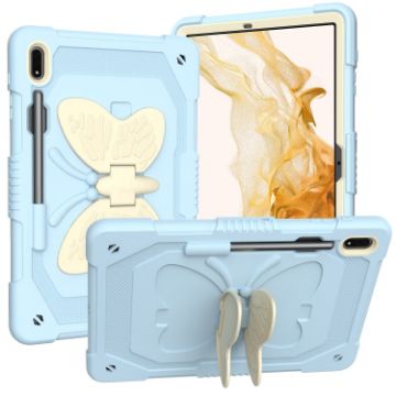 Samsung Galaxy Tab S9+ Rugged Case with Butterfly Kickstand (Beige/Blue) - 1