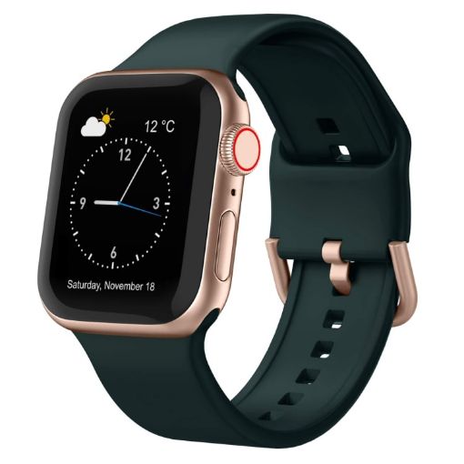 Apple Watch Series 7 45mm Dark Green Silicone Pin Buckle Band - 1