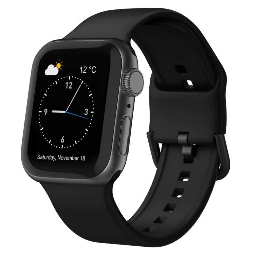 Apple Watch Series 6 44mm Black Silicone Pin Buckle Band - 1