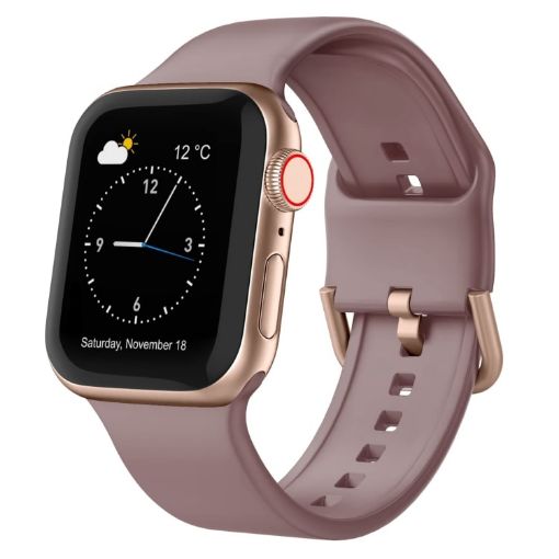 Apple Watch Series 9 45mm Silicone Band, Pin Buckle, Smoked Purple - 1