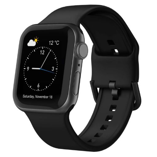 Apple Watch SE 2023 44mm Black Silicone Pin Buckle Band - 1