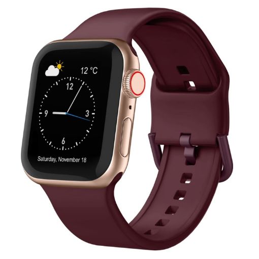 Apple Watch SE 2023 40mm Wine Red Silicone Band Pin Buckle - 1