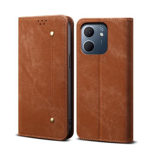 OPPO A5x 4G/5G Brown Denim Texture Flip Leather Case - 1