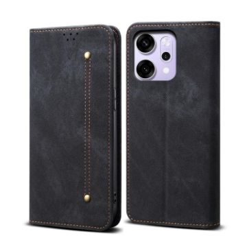 OPPO Reno14 5G Global Denim Texture Flip Leather Case - Black - 1
