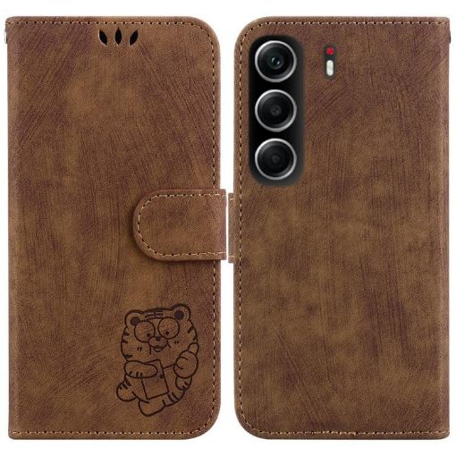 Tecno Camon 40 Little Tiger Embossed Leather Case - Brown - 1