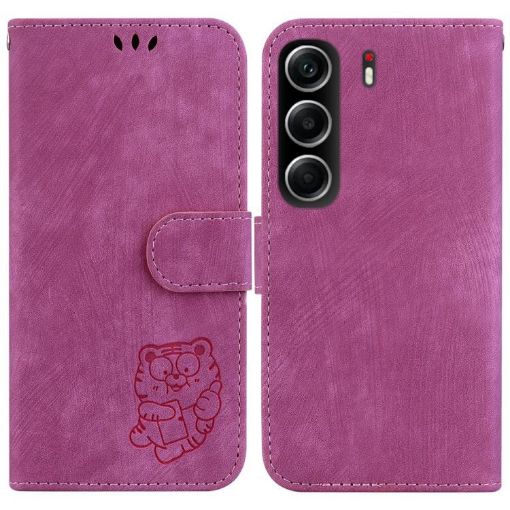 Tecno Camon 40 Rose Red Little Tiger Embossed Leather Phone Case - 1