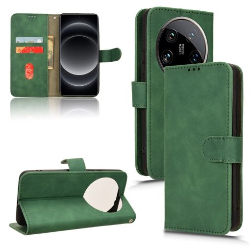 Xiaomi 14 Ultra Green Magnetic Flip Leather Phone Case - Skin Feel - 1