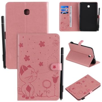 Samsung Galaxy Tab A8.0 T387 Pink Cat Bee Embossed Leather Case - 1