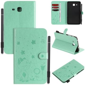 Samsung Galaxy Tab A7.0 T280 Green Cat Bee Embossed Leather Case - 1