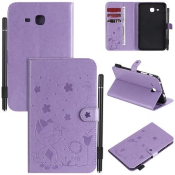 Samsung Galaxy Tab A7.0 T280 Purple Cat Bee Embossed Leather Case - 1