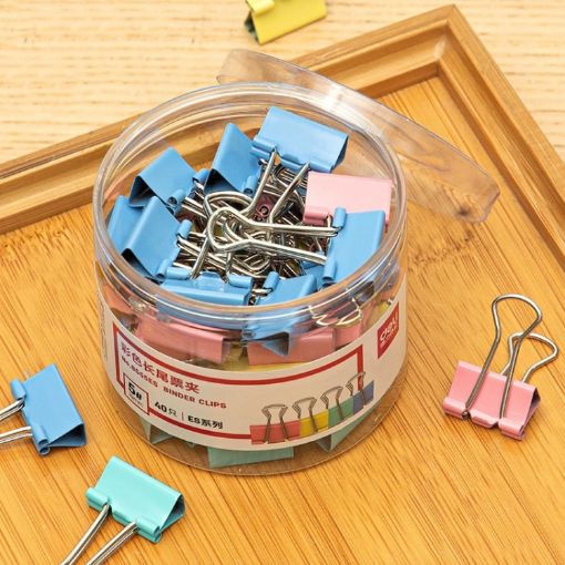 Deli 8556ES 40pcs Colorful Metal Binder Clips - Bill & Dovetail Clips - 1