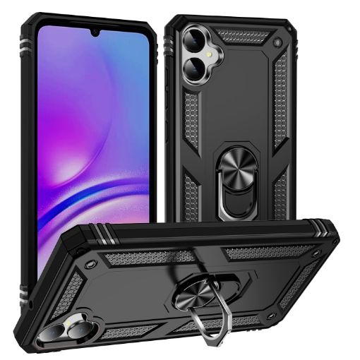 Samsung Galaxy A05 Shockproof TPU + PC Case with Holder - Black - 1
