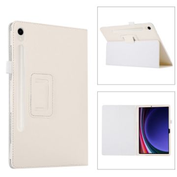 Samsung Galaxy Tab S9 Ultra White Litchi Leather Case with Holder - 1