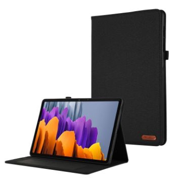 Samsung Galaxy Tab S10 FE/S9 FE Black Fabric Flip Leather Case - 1