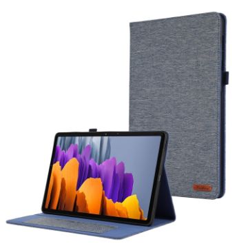 Samsung Galaxy Tab S10 FE/S9 FE Dark Blue Fabric Flip Leather Case - 1