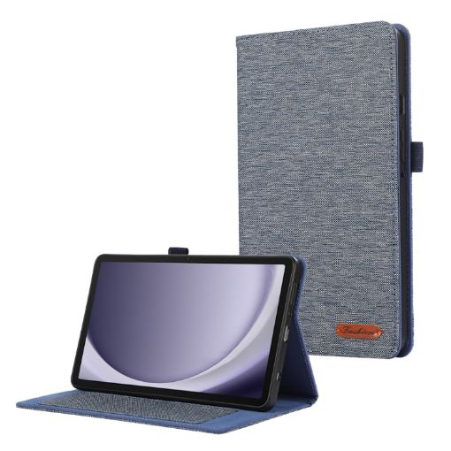 Samsung Galaxy Tab A9+ Dark Blue Fabric Texture Flip Leather Case - 1