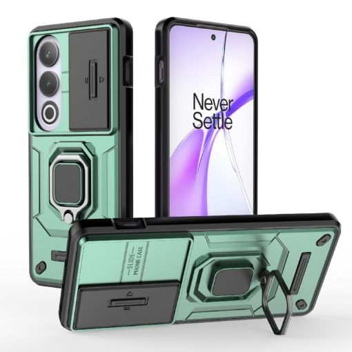 OnePlus ACE 3V Green Shockproof Phone Case with Holder - Camshield TPU + PC - 1
