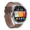 HDT MAX 1.60" Silver Dial Leather Band IP68 Waterproof Smart Watch Brown - 2