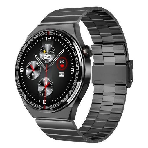 Bamboo Steel Band 1.3" Smart Watch IP68 Waterproof Bluetooth Call Black - 1