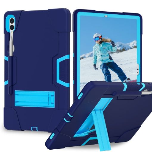Samsung Galaxy Tab S9+ Silicone PC Case with Holder - Navy Blue/Blue - 1