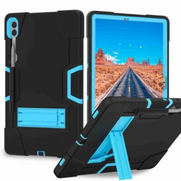 Samsung Galaxy Tab S9+ Black/Blue Silicone PC Case with Holder - 1