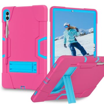 Samsung Galaxy Tab S9+ Silicone PC Case with Holder - Rose Red/Blue - 1