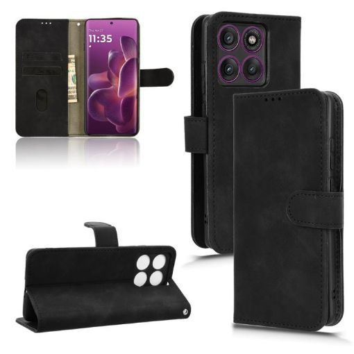 Motorola Edge 60 Pro Magnetic Flip Leather Case - Black Skin Feel - 1